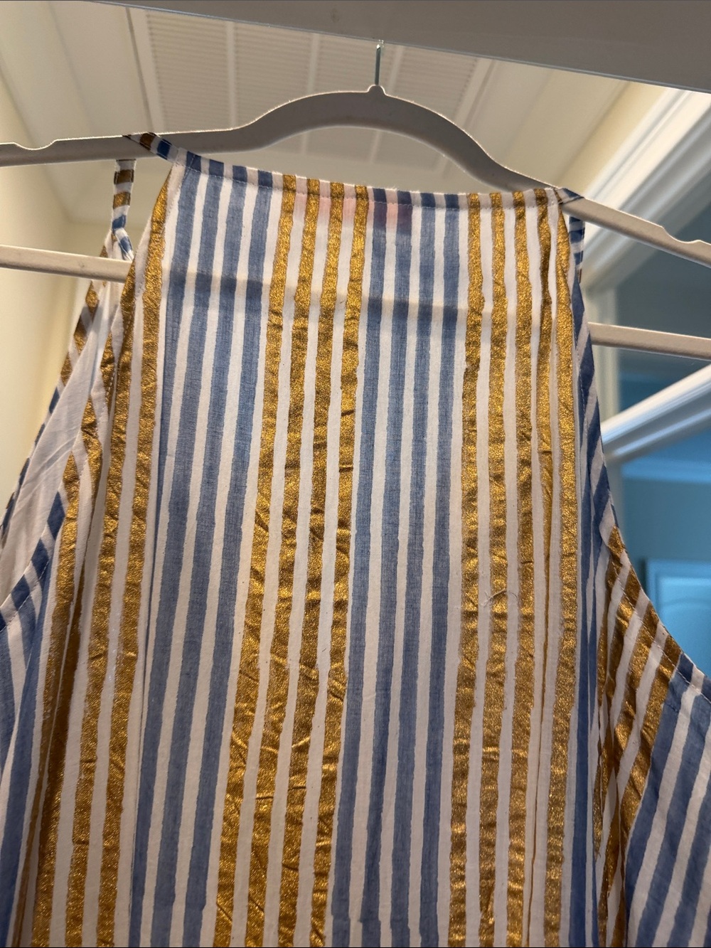 Oliphant Sleeveless Blue cream and gold Striped Tiered Maxi Dress - Picture 8 of 11
